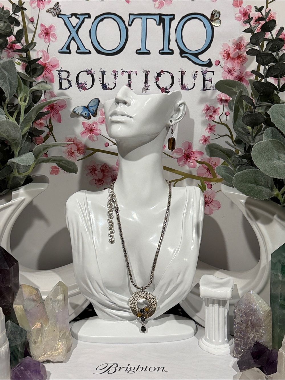 🐅 RARE SET BRIGHTON TIGERS EYE SLVR VTG+ Necklace + Earrings!